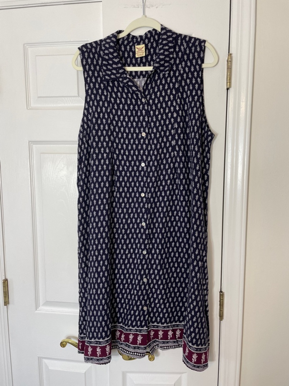 Faded Glory Navy/White Sleeveless Button Front Dress, Size XL, (16-18)
